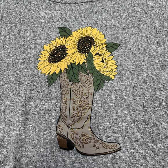 Vintage Rose Womens Large Gray Sunflower Western Boot Top Lightweight 3/4 Sleeve - Picture 2 of 8
